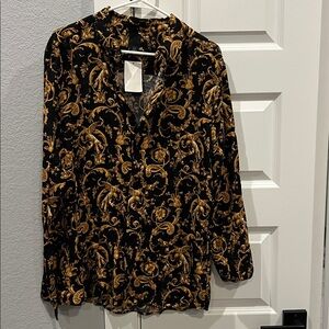 H&M Black and Gold Patterned Blouse
